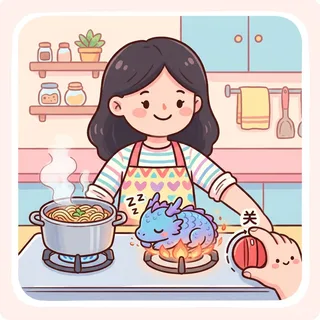 关火 (guān huǒ) — turn off the stove/fire