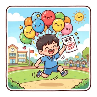 兴高采烈 (xìng gāo cǎi liè) — in high spirits