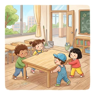 齐心协力 (qí xīn xié lì) — work together with one heart